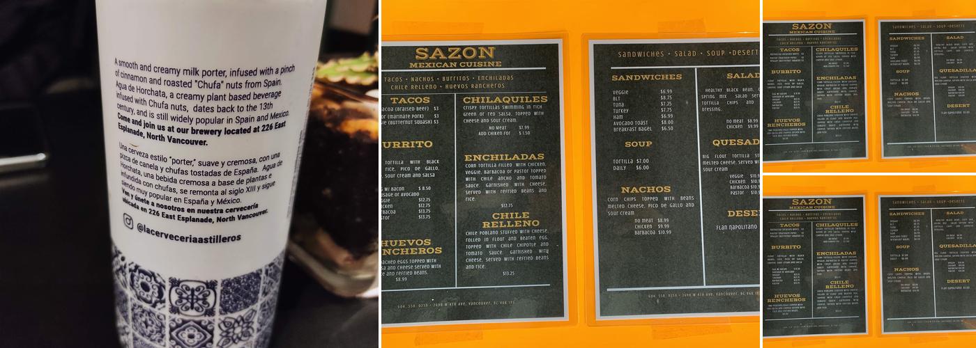Sazon Mexican Cuisine Menu