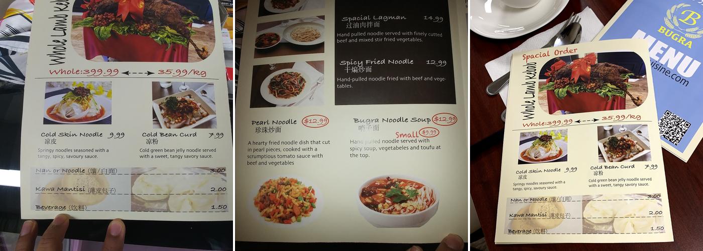 Bugra Uyghur Cuisine Menu