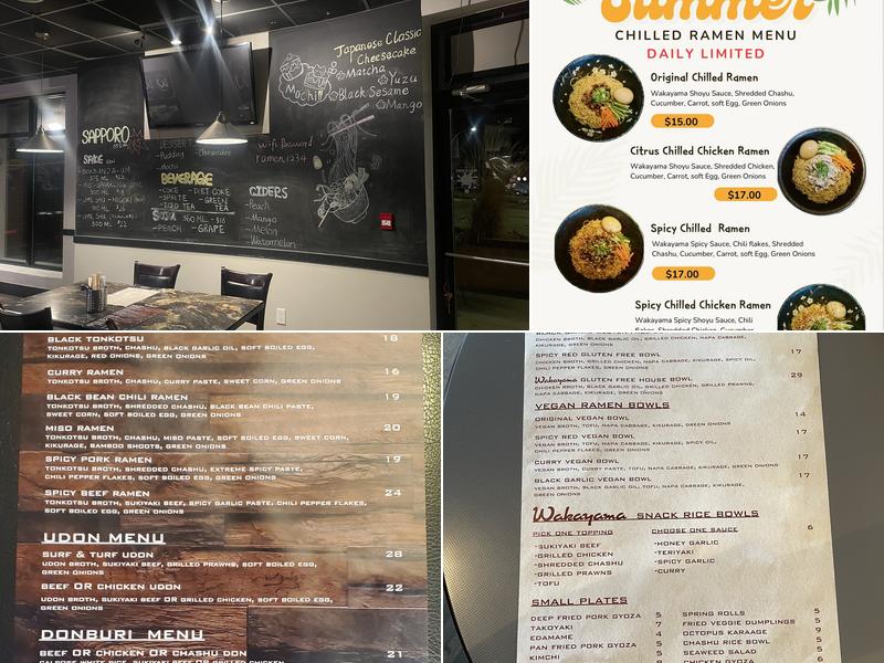 The Wakayama Ramen Bar Menu