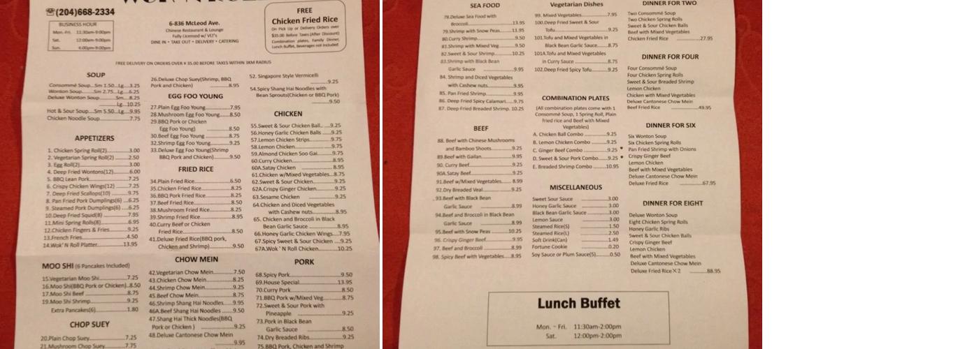Wok N Roll Chinese Menu