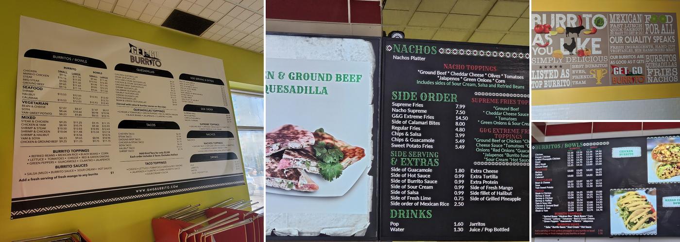 Get & Go Burrito Menu