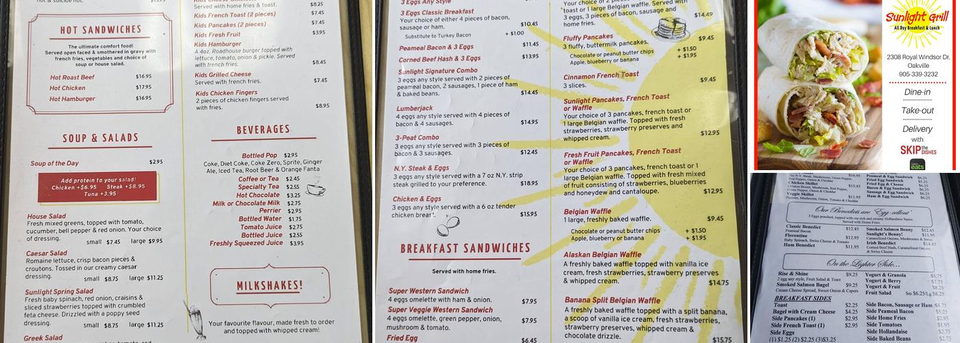 Sunlight Grill Menu