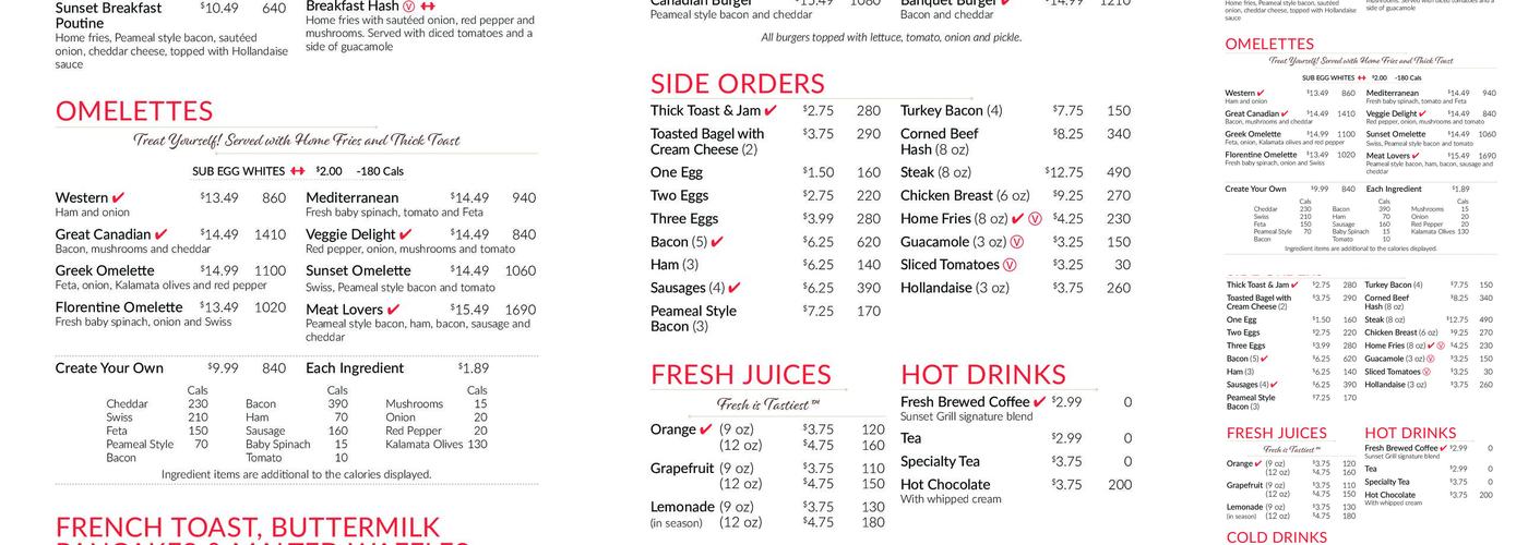 Sunset Grill Menu