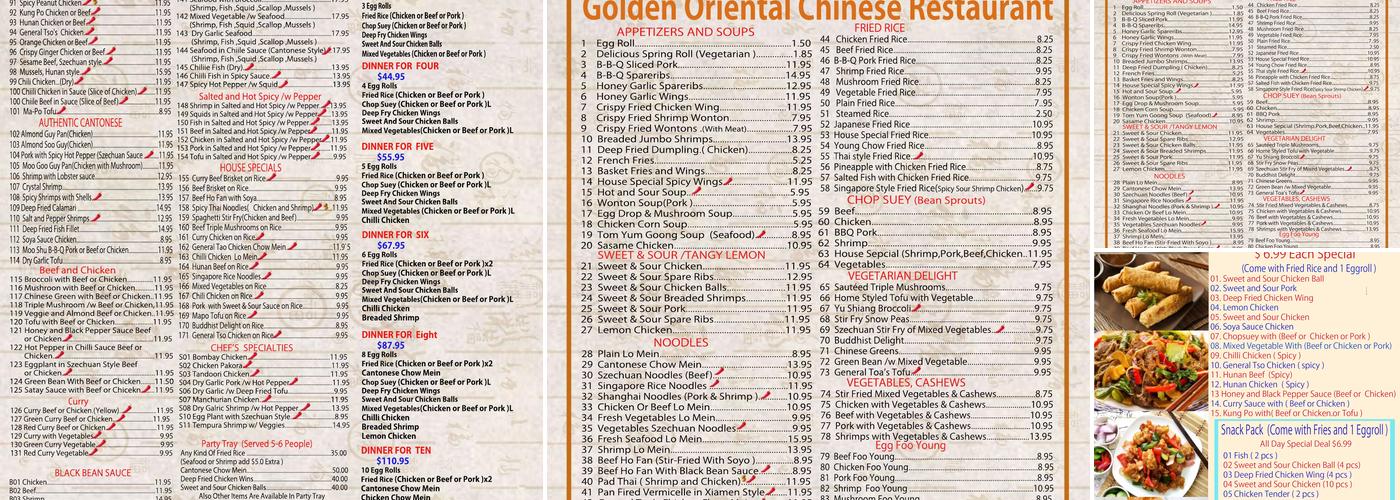 Golden Oriental Chinese Restaurant Menu