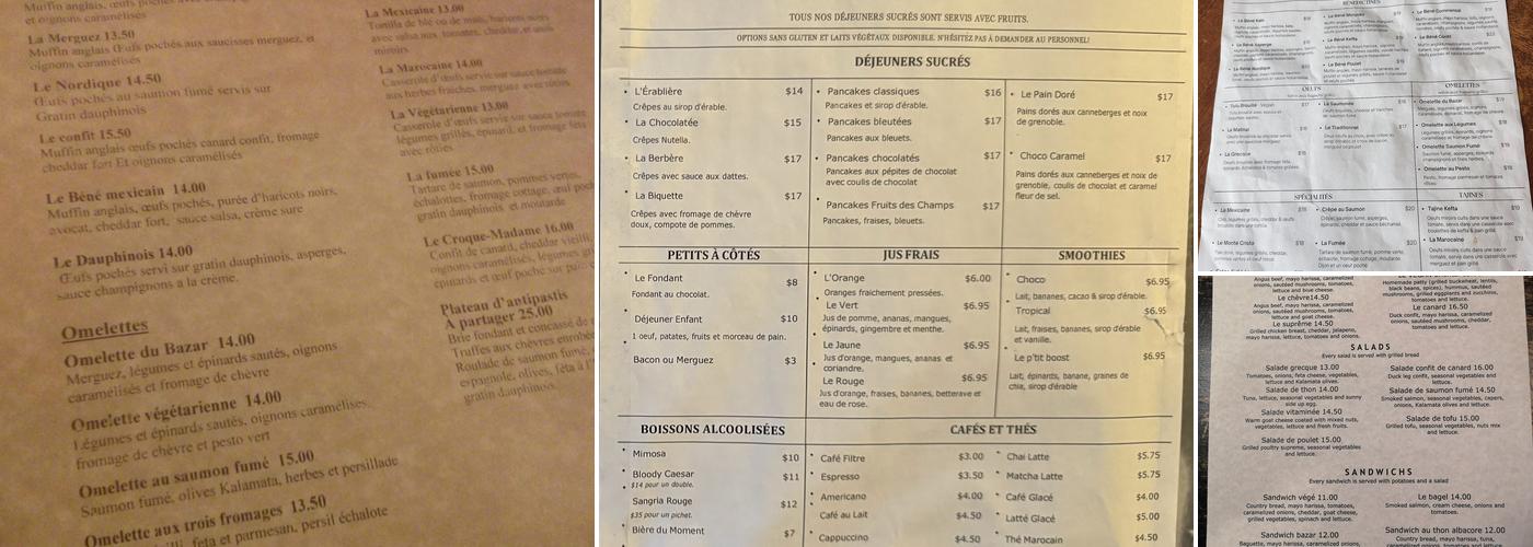 Bazar Café Menu