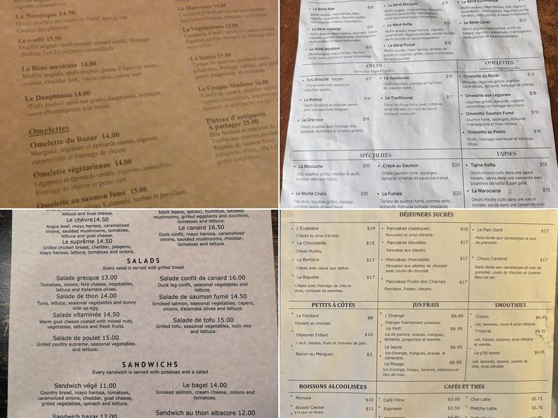 Bazar Café Menu