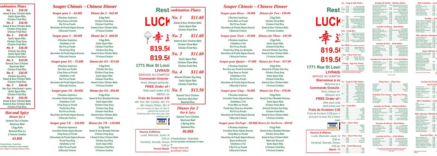Lucky Inn Restaurant Menu