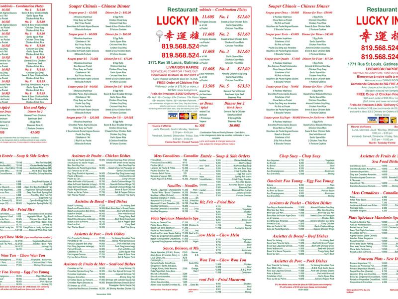 Lucky Inn Restaurant Menu