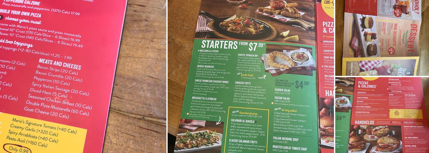 East Side Mario's Menu