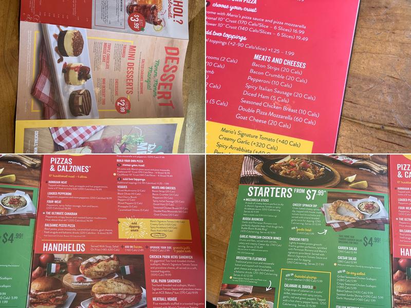 East Side Mario's Menu