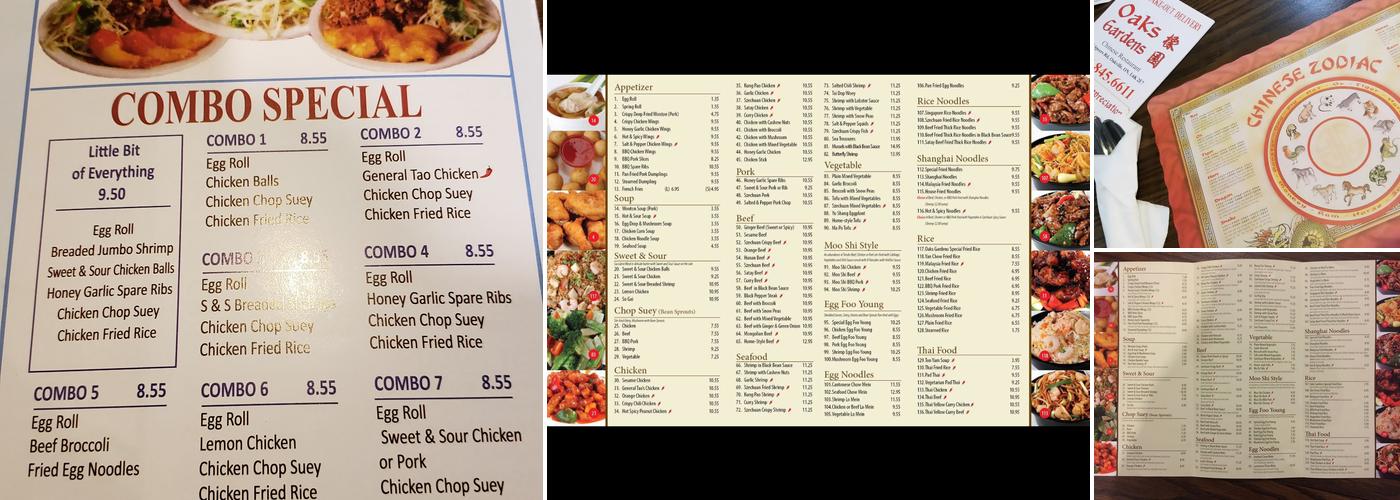 Oaks Garden Restaurant Menu