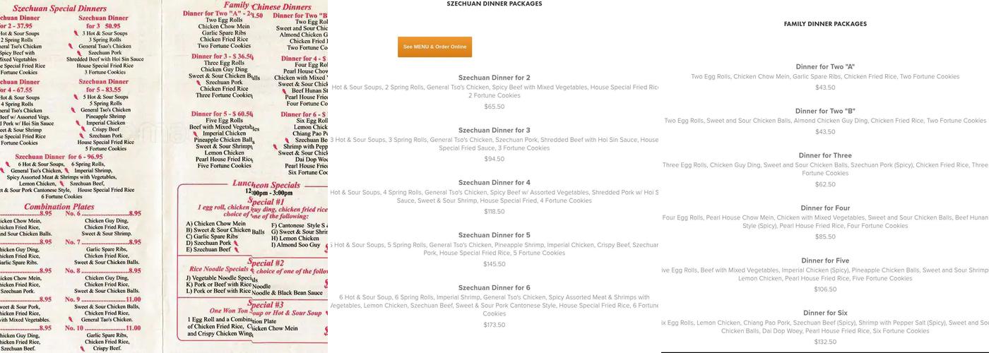 Pearl House Dining Lounge Menu