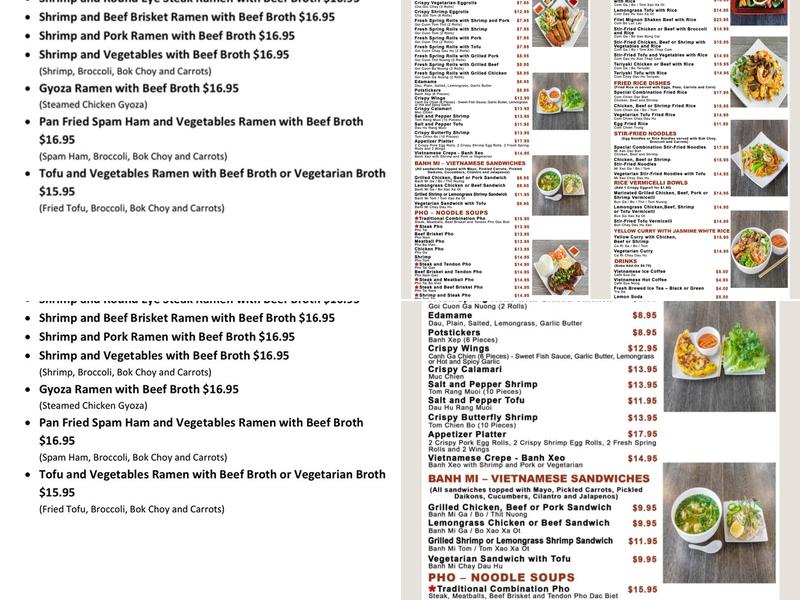 Pho Laveen Vietnamese Cuisine Menu