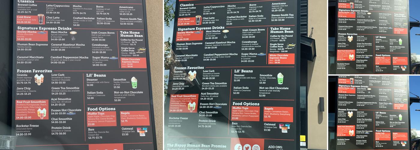 The Human Bean Menu