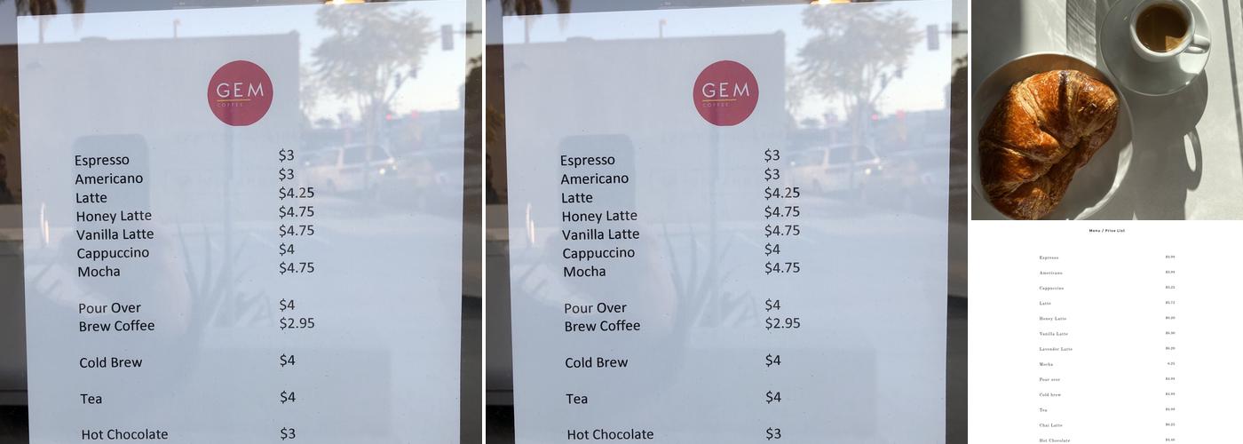 GEM COFFEE SD Menu