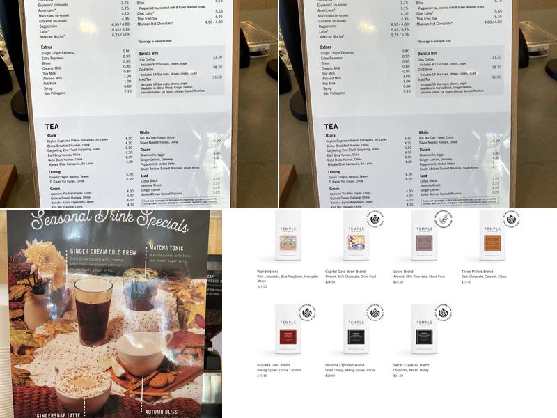 Temple Coffee Roasters Menu