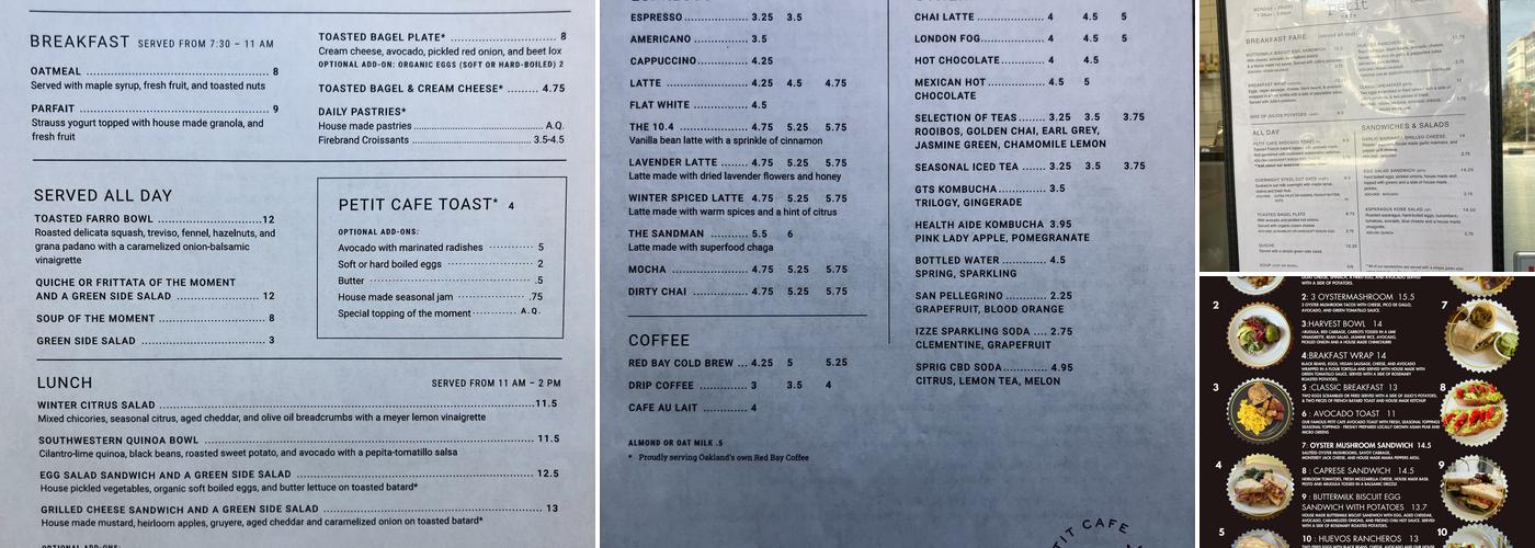 Petit Cafe Menu