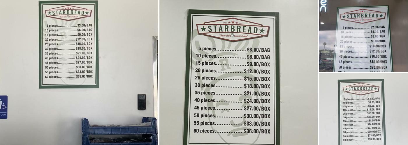 Starbread Anaheim Menu