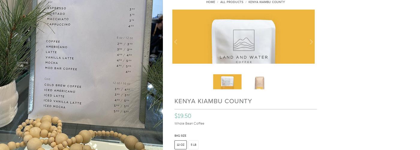 Land and Water Coffee Menu