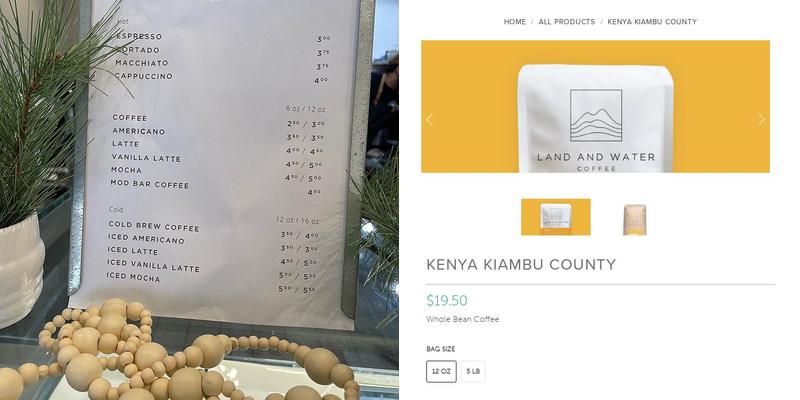 Land and Water Coffee Menu