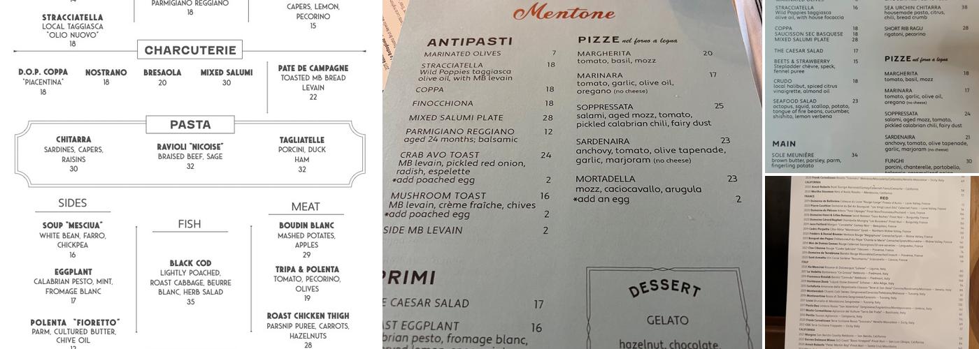 Mentone Menu
