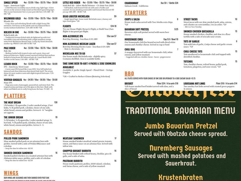 Pedals & Pints Brewing Company Menu