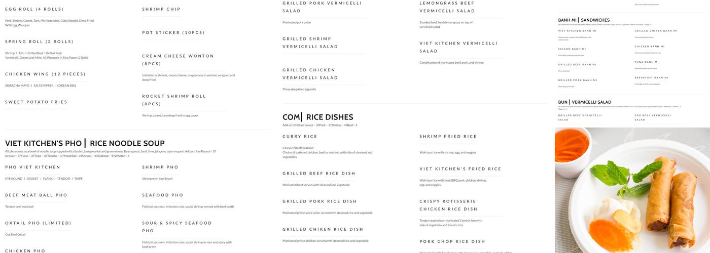 Viet Kitchen Menu