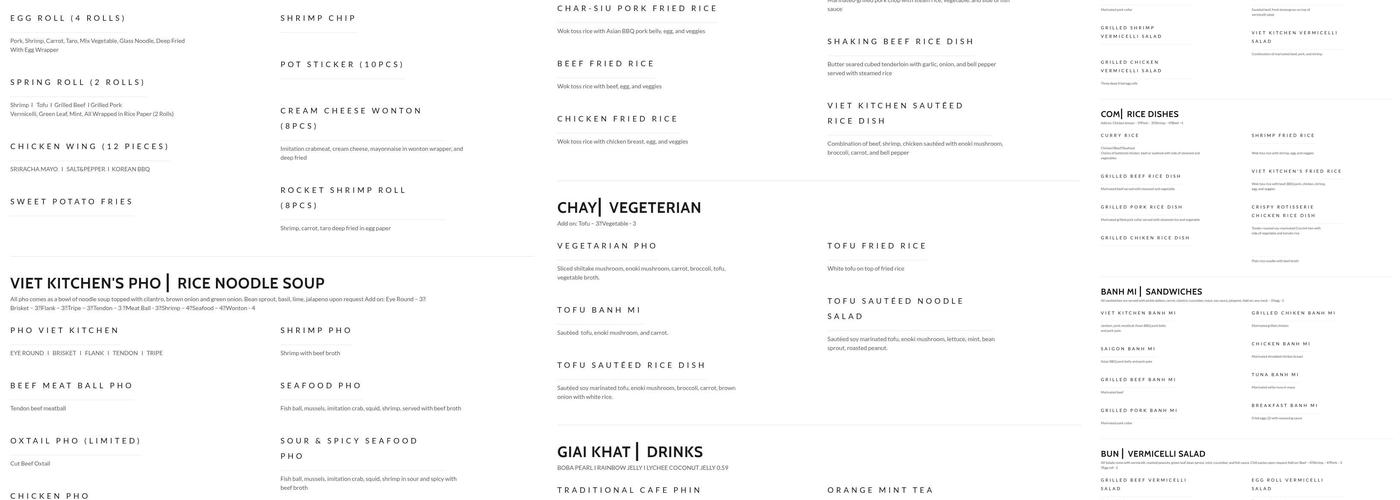 Viet Kitchen Menu
