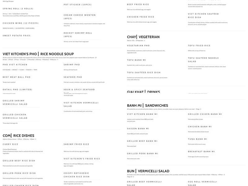 Viet Kitchen Menu