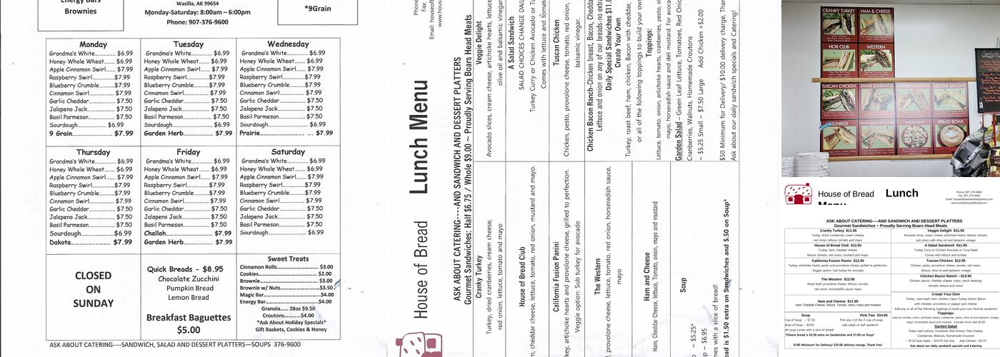 House of Bread Menu