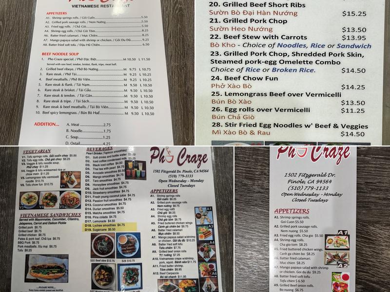 Pho Craze Menu