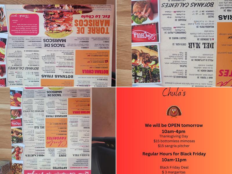 Mariscos La Chula -Downey Menu