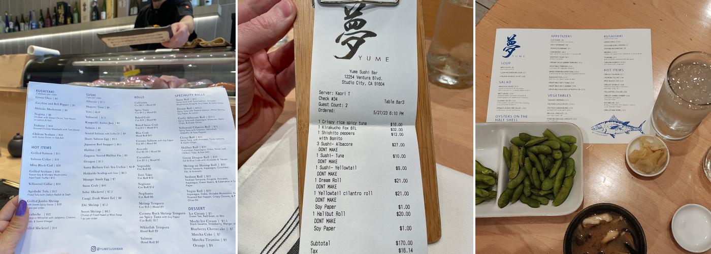 Yume Sushi Bar Menu