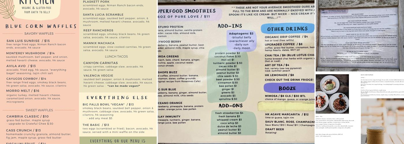 The Hidden Kitchen - Cayucos Menu