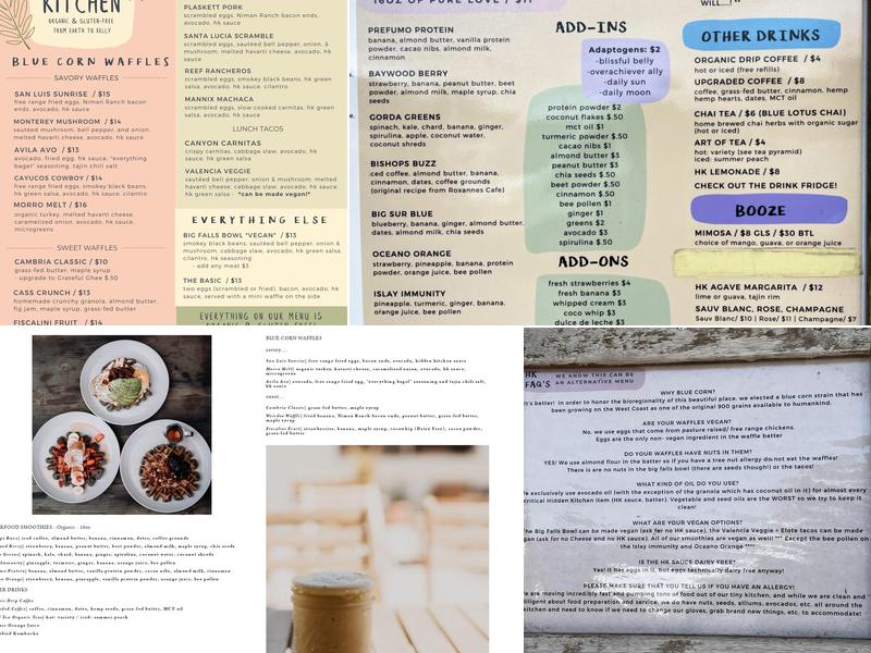 The Hidden Kitchen - Cayucos Menu