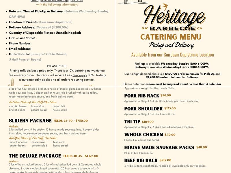 Heritage Barbecue Menu