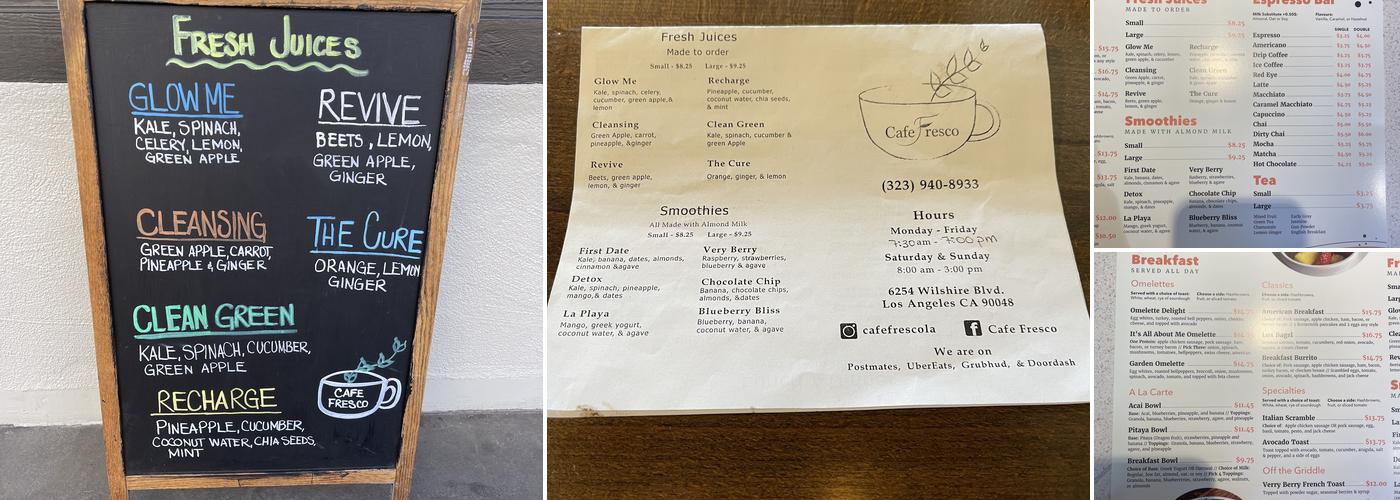 Cafe Fresco Menu