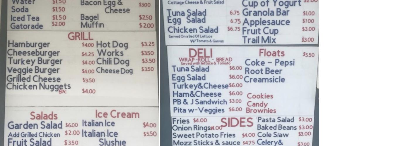Short Beach Golf Course Menu