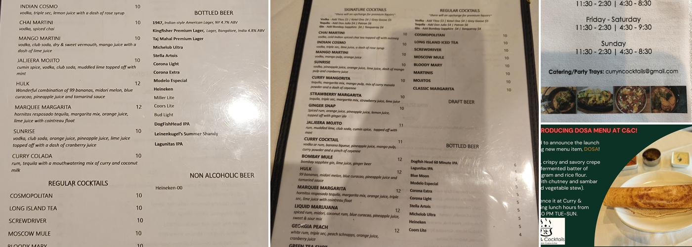 Curry & Cocktails Menu