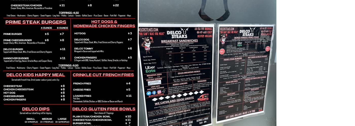 Delco Steaks Menu