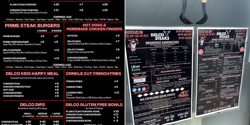 Delco Steaks Menu