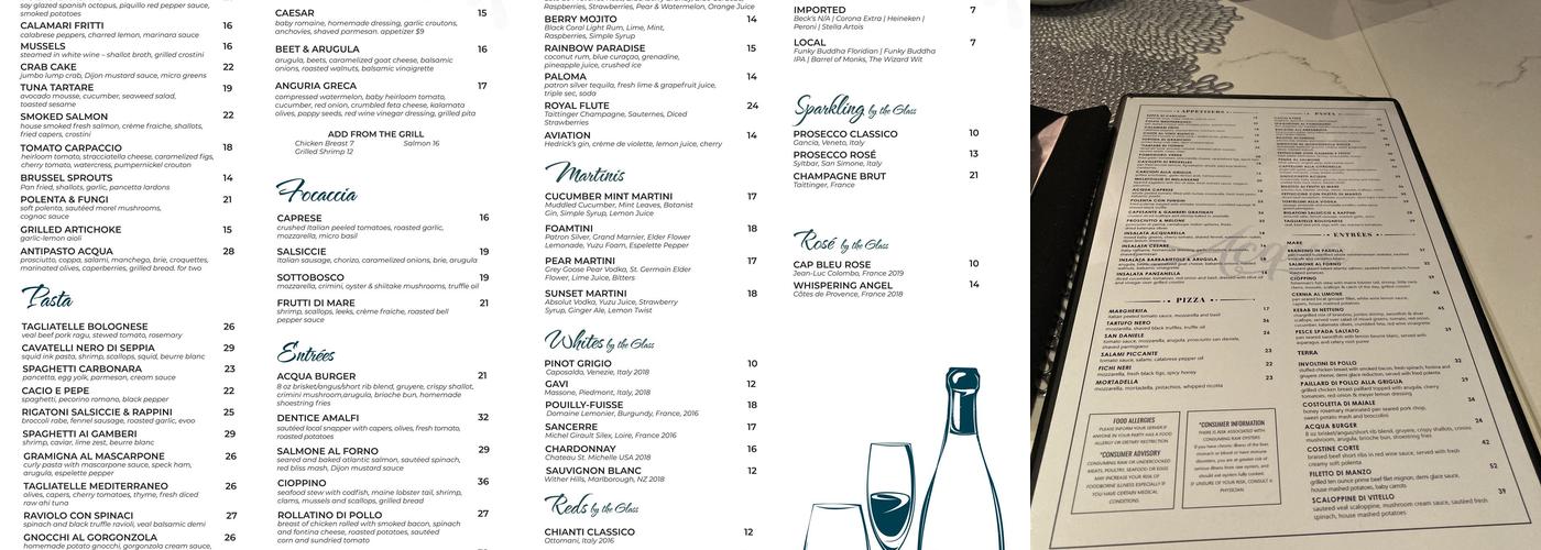 Acqua Cafe Menu