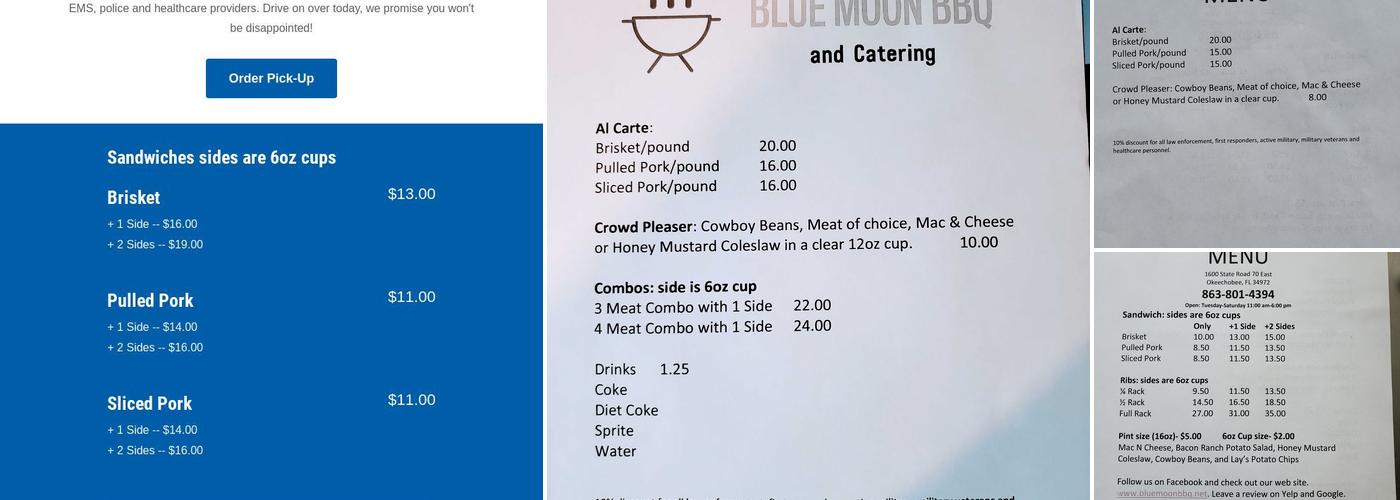 Blue Moon BBQ Menu