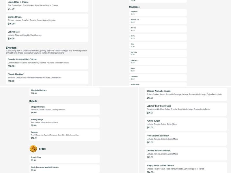 Eating Americana Menu