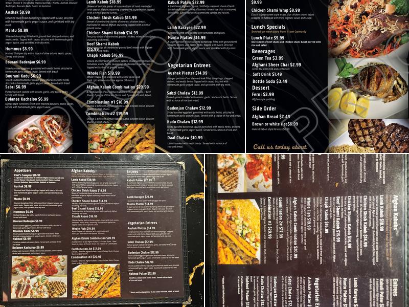 Afghan Kabob Menu