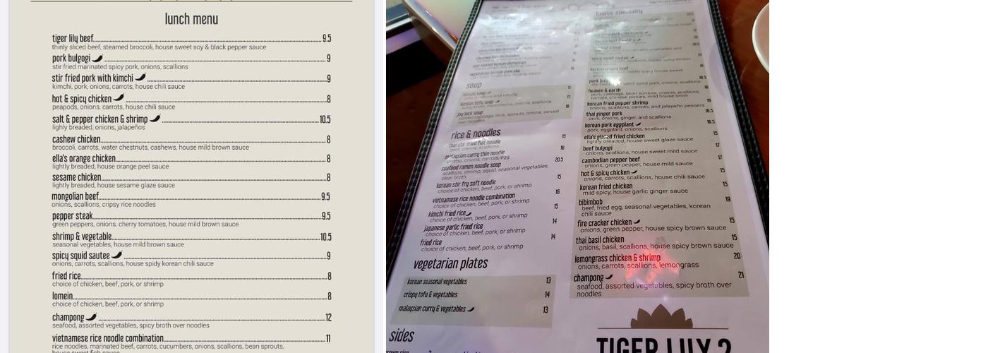 Tiger Lily 2 Menu