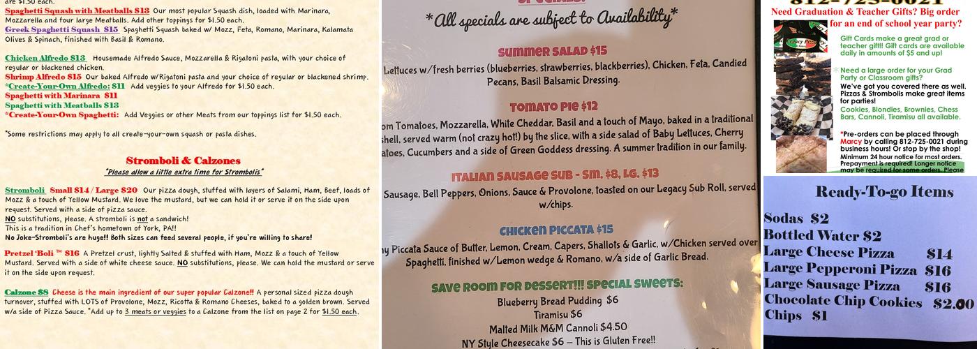 Legacy Pizza & Bakery Menu