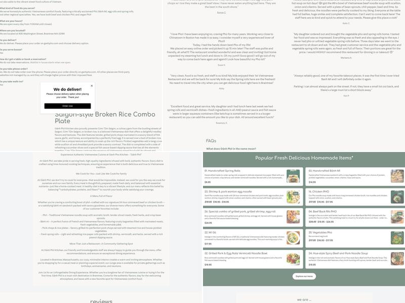 Ganh Pho Kitchen Menu