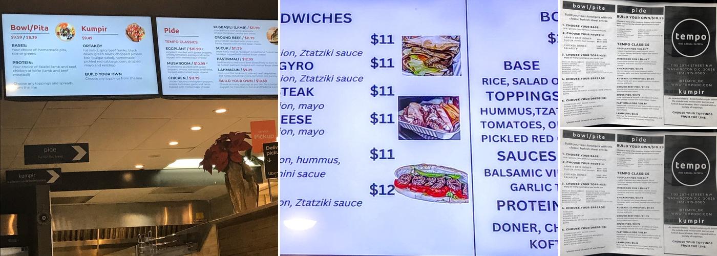 Tempo the casual eatery Menu