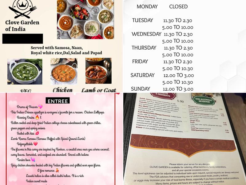 Clove Garden Of India Menu